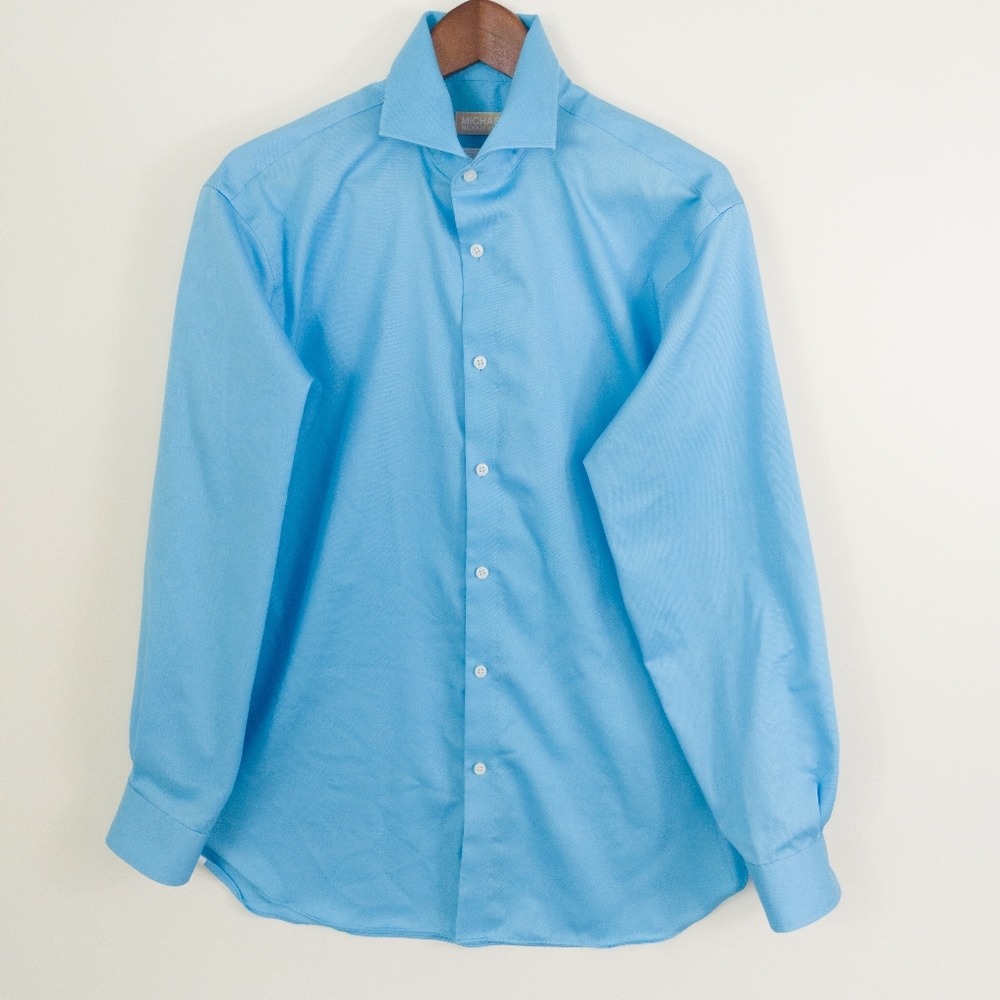 Michael Kors Airsoft Cotton Slim Fit Non-Iron Dress Shirt Blue 16